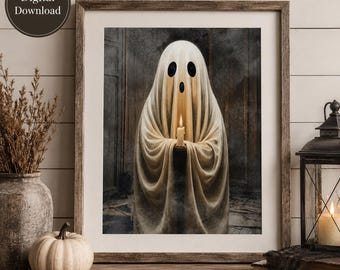 Ghost Candle Halloween Printable | Spooky Wall Art | Vintage Haunted House Decor | Digital Download