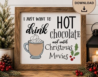 Christmas Movies & Hot Chocolate Printable Wall Art | Cozy Holiday Decor | Instant Digital Download