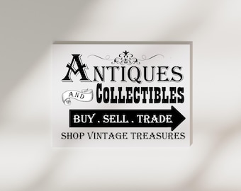 Vintage Antiques & Treasures Printable | Farmhouse Wall Art PNG SVG JPEG | Thrifting Decor Sign | Instant Digital Download
