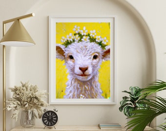 Easter Lamb Print | Spring Floral Nursery Decor (Digital Download)