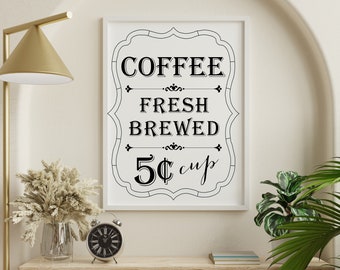 Fresh Brewed Coffee Printable | Kitchen Wall Art PNG SVG JPEG | Farmhouse Cafe Sign | Instant Digital Download