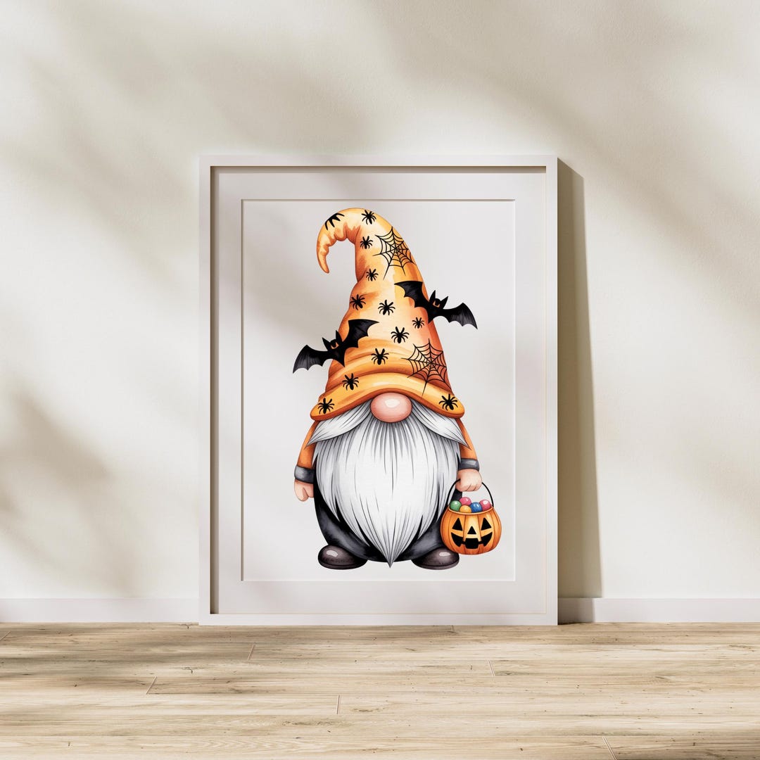 Halloween Gnome Print | Trick or Treat Pumpkin Bucket (digital Download ...