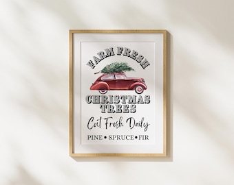 Farm Fresh Christmas Tree Sign | Vintage Holiday Printable Art | Instant Digital Download PNG JPEG