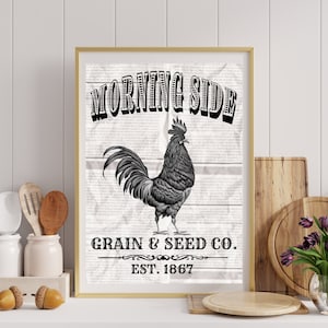 Vintage Rooster Printable Art | Farmhouse Kitchen Wall Decor PNG JPEG SVG | Rustic Country Sign | Instant Digital Download