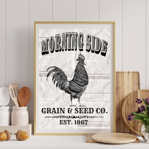 Vintage Rooster Art Print | Farmhouse Kitchen Wall Decor | Printable Digital Download