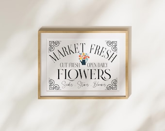 Fresh Flower Market Printable Graphic | Vintage Farmhouse Sign Art | Instant Digital Download PNG JPEG SVG