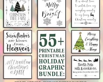 55+ Christmas Holiday Graphics Bundle | Instant Download PNG SVG JPEG | Festive Digital Clipart Set