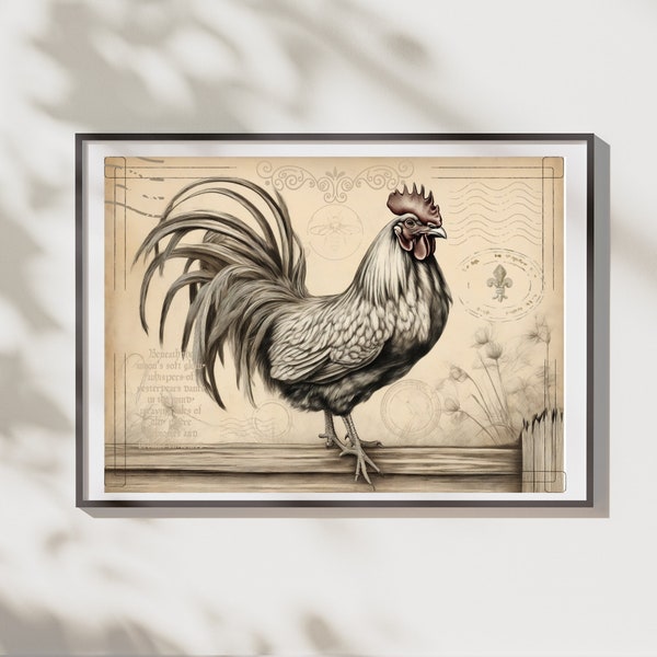 Vintage Farm Rooster Instant Digital Download  PNG JPEG SVG Graphic *