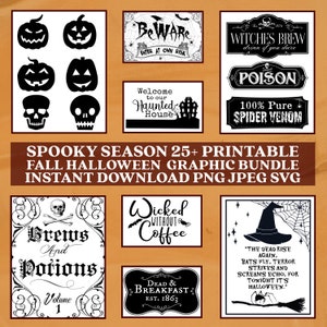 Griezelig seizoen 25+ afdrukbare herfst Halloween afdrukbare grafische bundel /Instant download PNG JPEG SVG