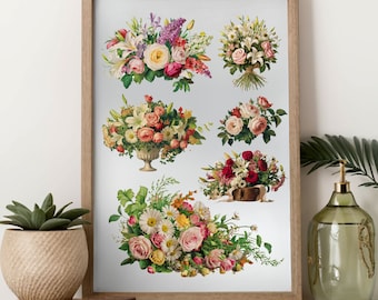 ヴィンテージ風フローラルクリップアート集｜植物画｜デジタルダウンロード