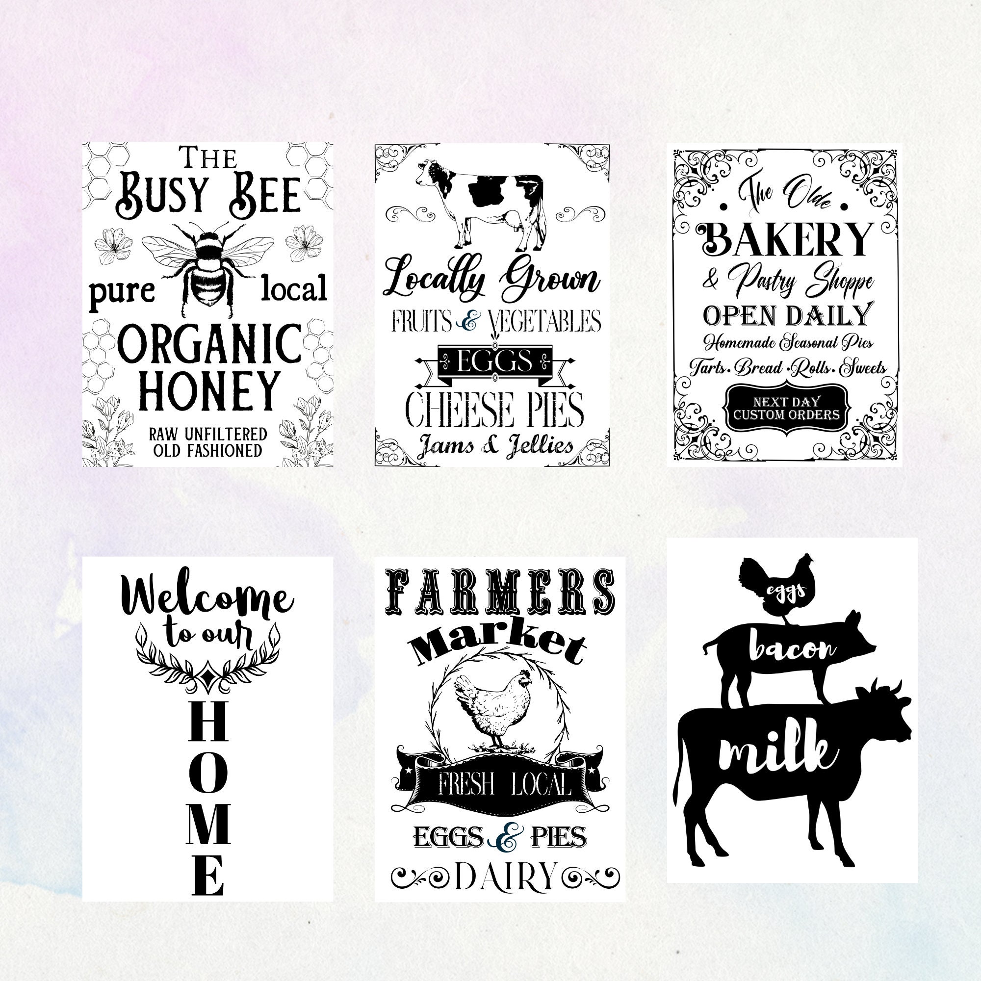 Farmhouse Wall Art Bundle | Rustic Vintage Printable Graphics Set ...