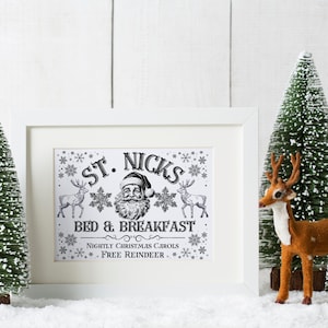 Letrero navideño vintage de St. Nicks: descarga digital instantánea, arte imprimible PNG, JPEG, SVG, decoración navideña nostálgica, citas festivas para la pared