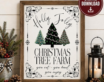 Holly Jolly Christmas Farm - Instant Digital Download Printable Art PNG JPEG SVG