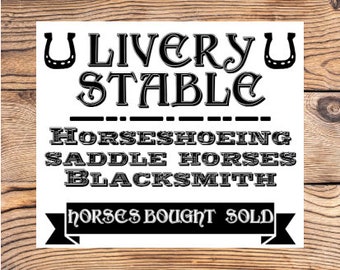 Horse Livery Stable Sign  Instant PNG JPEG digital download Printable Art downloadable Graphics Wall quote