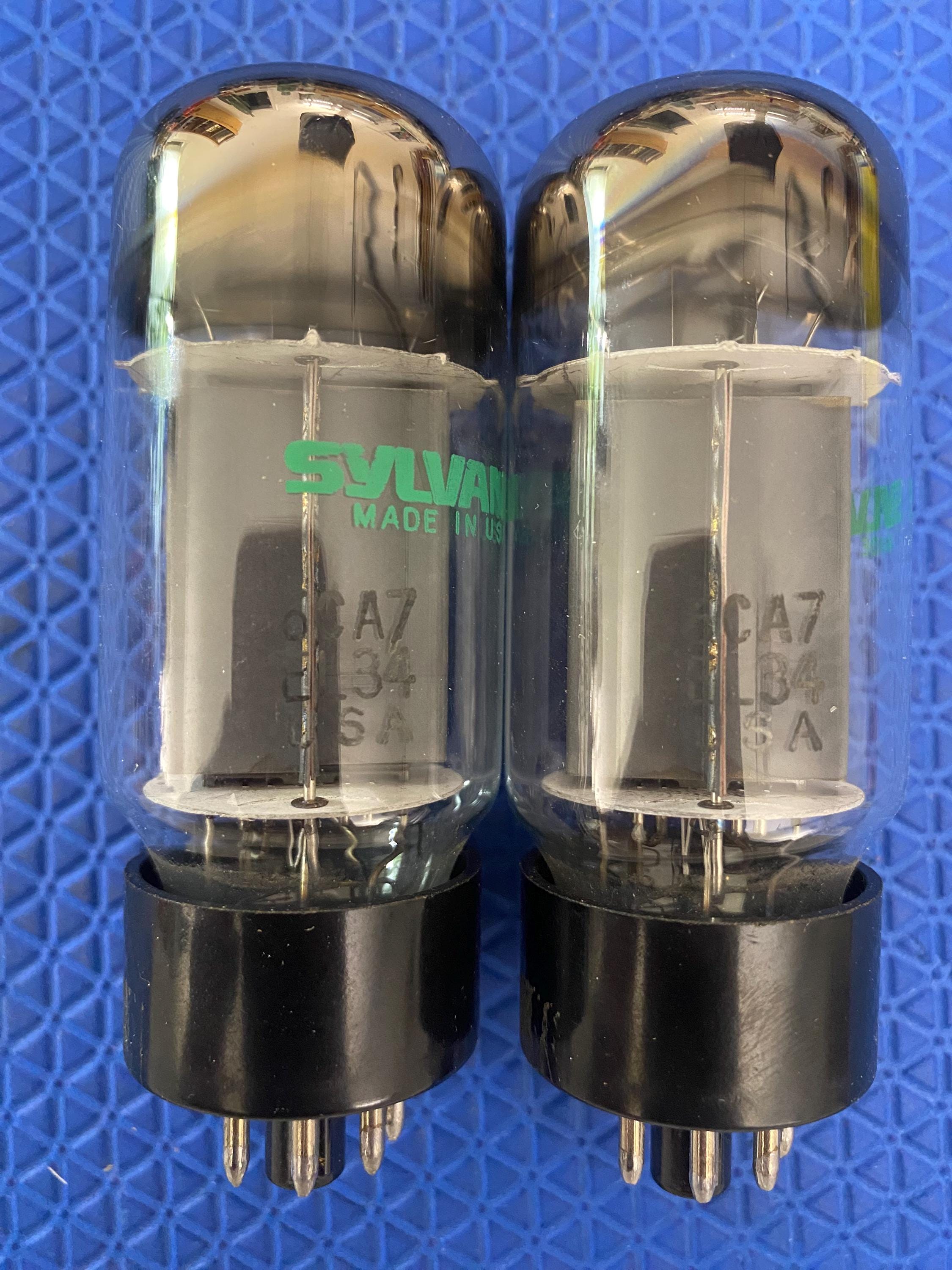 Matched Pair Sylvania EL34 6CA7 Fat Boy Output Tubes Valves Nos