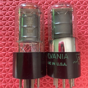 Matched Pair Sylvania 6V6 6V6GT Vacuum Tubes Valves Black Plates Clear Bottles NOS-Testing