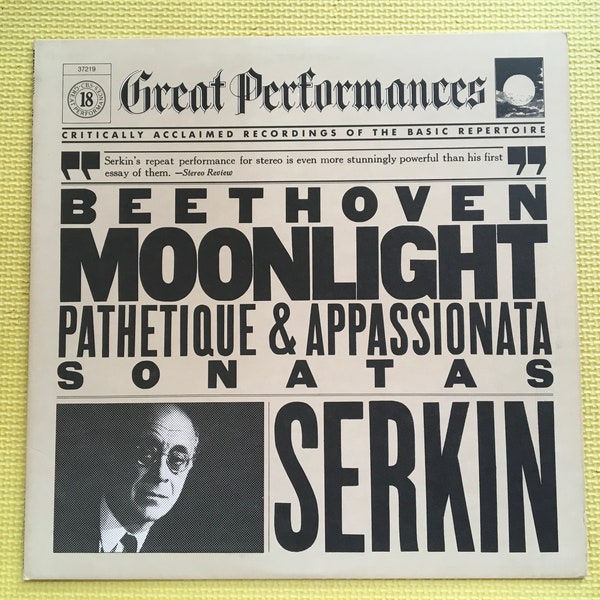 Beethoven Moonlight Sonata Pathetique Appassionata Rudolf Serkin Stereo LP CBS Records MY 37219