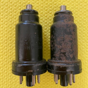 Matched Pair RCA-Cunningham 6J7 Vacuum Tubes Valves Engraved Bottles