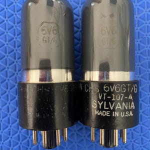Matched Pair Sylvania 6V6 6V6GT JAN-CHS-6V6GT VT107A 6P6 6P6P Vacuum Tubes Valves Silver and Gray Milspec
