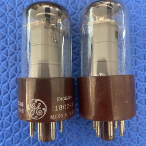 Matched Pair General Electric GE 6V6 6V6GT 6V6GTY 6P6 6P6P Vacuum Tubes Valves Milspec Clear Bottle Gray Plates NOS-Testing