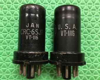 Paire assortie RCA JAN-CRC-6SJ7 6SJ7 VT116 Tubes à vide Valves Milspec vintage Seconde Guerre mondiale