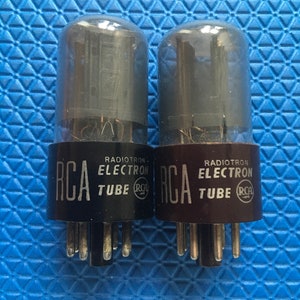 Matched Pair RCA 12SN7 12SN7GT Vacuum Tubes Valves Gray Glass World War Two Vintage