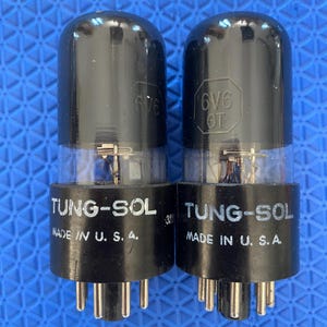 Matched Pair Tung-Sol 6V6 6V6GT Vacuum Tubes Valves Black Glass Solid Top NOS-Testing