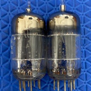 Matched Pair General Electric GE 12AU7 12AU7A ECC82 Vacuum Tubes Valves  Copper Support Rods