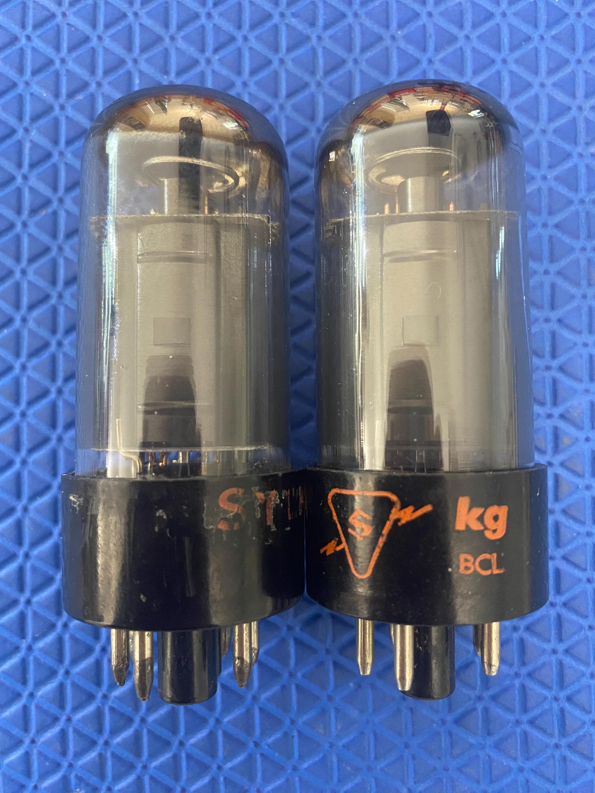 Matched Pair Sylvania 6V6 6V6GT Light Gray and Silver Bottle