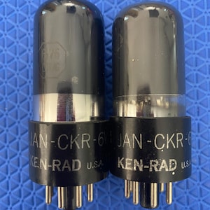 Matched Pair Ken-Rad JAN-CKR-6V6-GT VT107A 6V6 6V6GT Vacuum Tubes Valves Milspec Black Glass