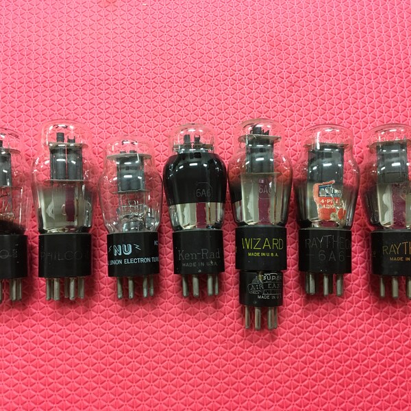 7 US-Made 6A6 Vacuum Tubes Valves Black Plate Lot Of Seven