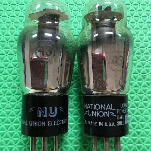 2 National Union NU Number Type 43 #43 Vacuum Tubes Valves NOS NIB Lot Of Two