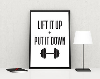 Lift It Up Gym Art, Modern Black and White Print (Digital Download)