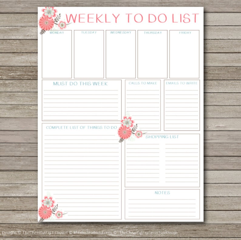Weekly To Do List INSTANT DOWNLOAD image 1