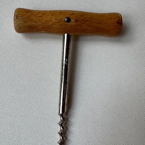 Vintage Wooden Handle Bell Corkscrew Wine Bottle Opener Made in Italy -T07