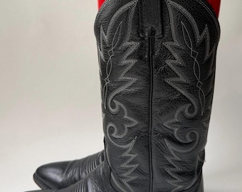 Botas vaqueras vintage Dan Post negras para hombre, punta puntiaguda, talla 8.5 D -TM
