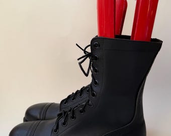 Carolina Shoe Co Men Size 9 Black Leather Combat Steel Toe Biltrite Army Boot Vintage Biltrite Black Leather Military Combat Boots, Steel  main image 3