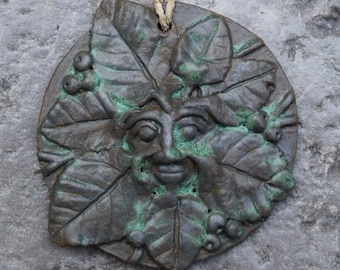 Handmade Ceramic Green Man Wall Plaque: Buckthorn Tree Sculpture