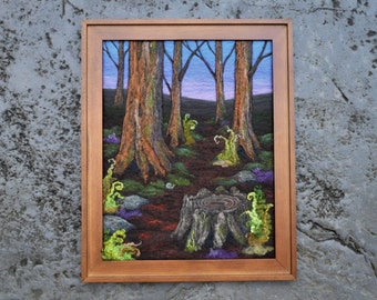 Wool Painting, Wool Picture, Wool Art, Landscape, Woodland, Forest, trees, moss, fern, Needle Felting, Felt Picture, fiber art painting