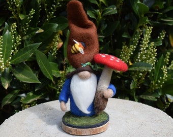 Wool Gnome, Wool Tomte, Felted Gnome, Felt forest man, Wool sculpture, hand crafted gnome, needle felted gnome, mushroom forager