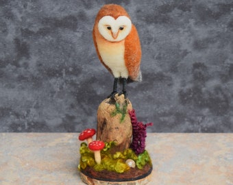 Wool sculpture, Barn owl, owl sculpture, needle felting, felted owl, felt bird art, fiber art sculpture