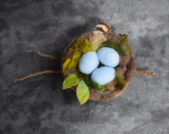Needle Felted Wool Birds' Nest, felt bird nest ornament