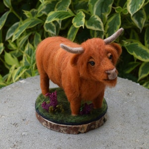 Wool sculpture, Highland Cow, needle felting, felted cow, felted animal, wool animal