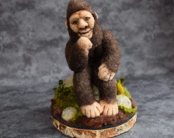 Needle Felted Wool Bigfoot Sculpture, Sasquatch figurine