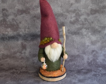 Needle Felted Wool Gnome, woodland forest themed gnome
