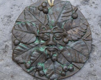 Handmade Ceramic Green Man Wall Plaque - Buckthorn Tree Sculpture