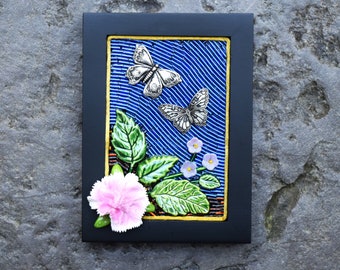 Beaded Butterfly Mosaic: Mixed Media Floral Wall Art