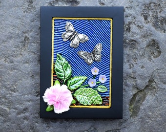 Beaded Mosaic, Mixed Media Mosaic, Butterfly mosaic, Mosaic wall art, floral mosaic