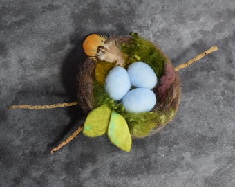 Needle Felted Wool Birds' Nest, felt bird nest ornament