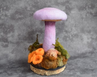 Needle Felted Mushroom Sculpture, purple mushroom